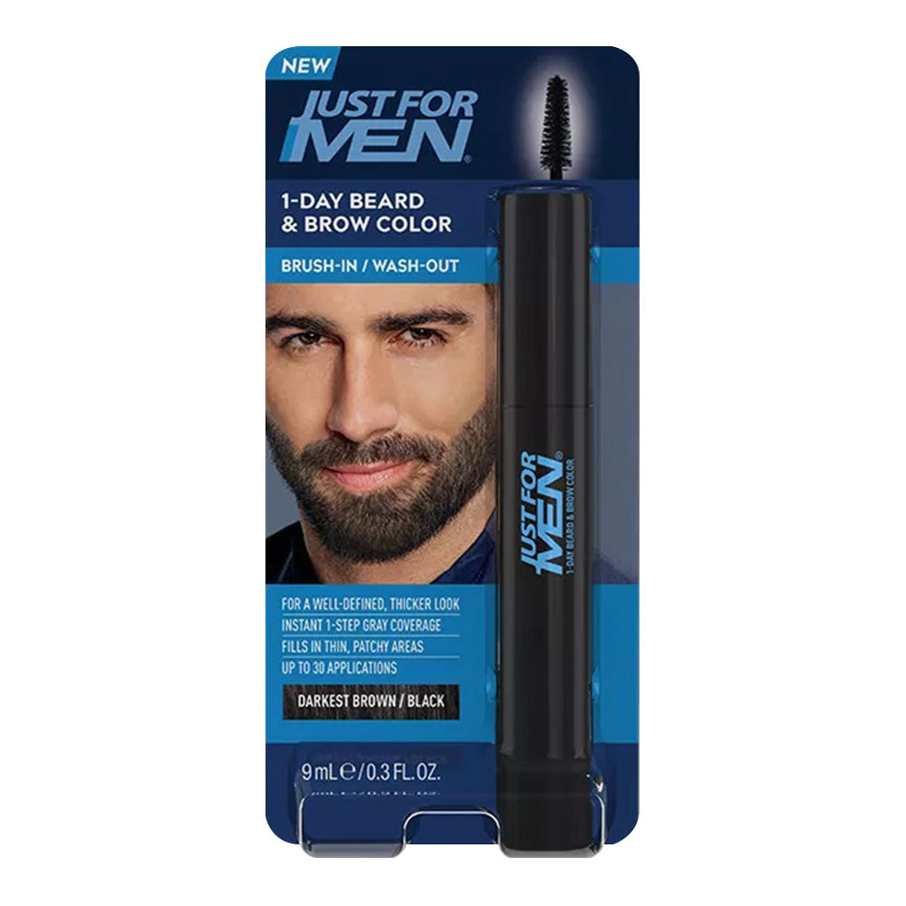 Just For Men 1 Day Beard and Brow Color Darkest Brown Instant Gray Coverage 0.3Oz (9ml)